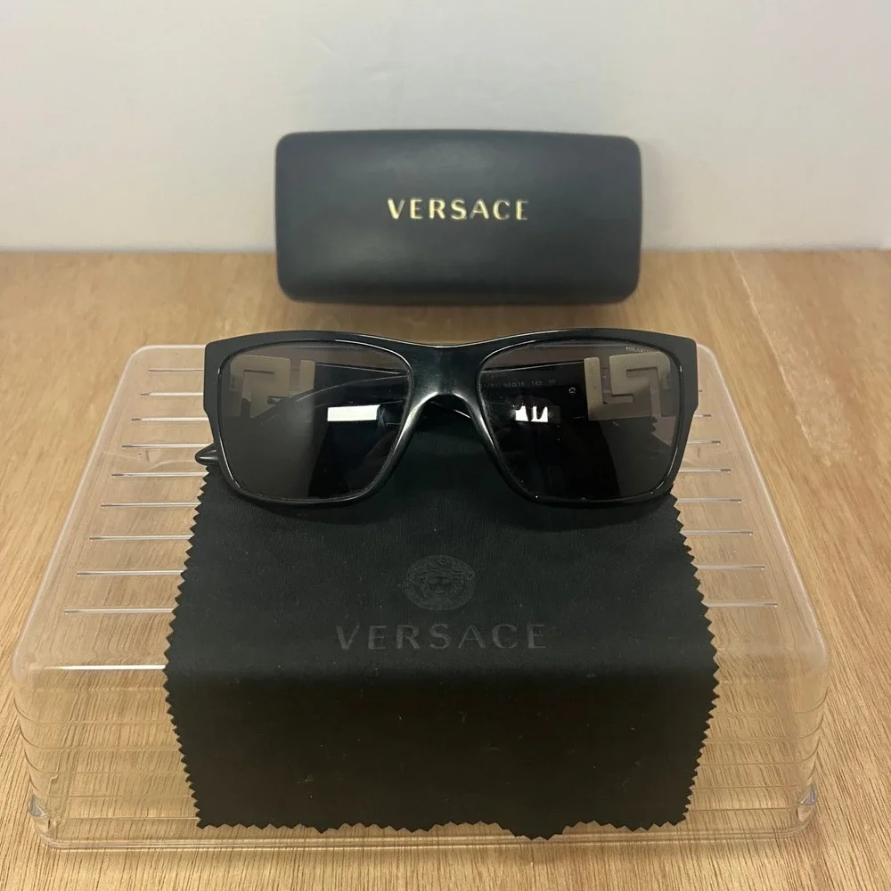 Versace Sunglasses Men 59mm Black Fair Polarized Greca Key Mod 4296 GB1/81